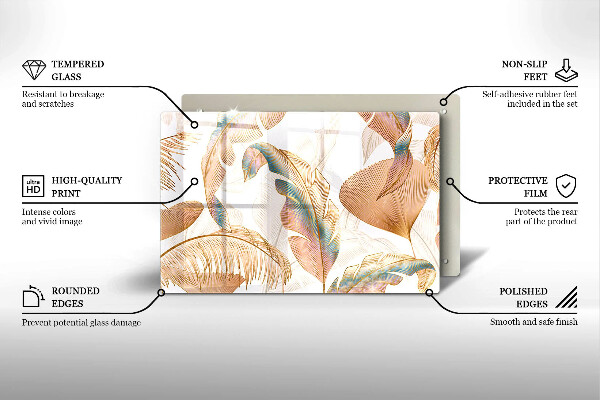 Glas Ceranfeldabdeckung Boho-Federn und Blätter