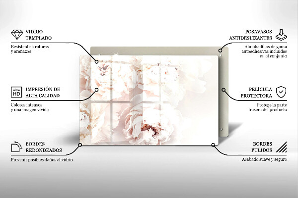Glas Ceranfeldabdeckung Pastellfarbene Pfingstrosen