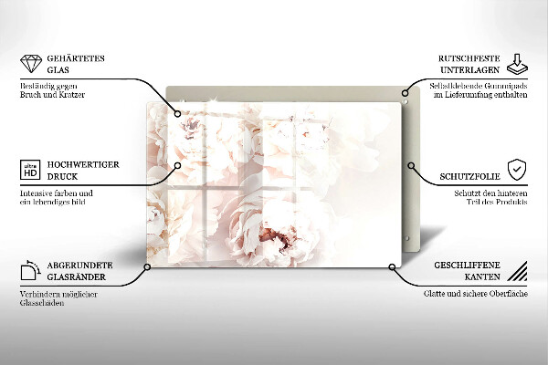 Glas Ceranfeldabdeckung Pastellfarbene Pfingstrosen