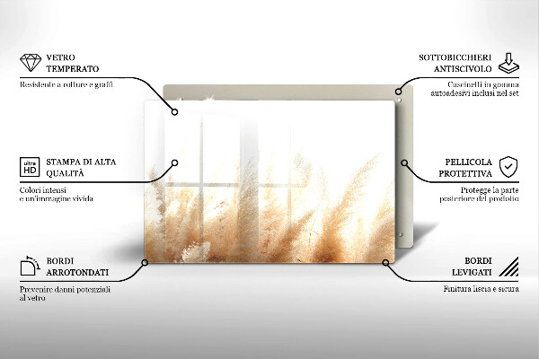 Glas Herdabdeckplatte Pampasgras