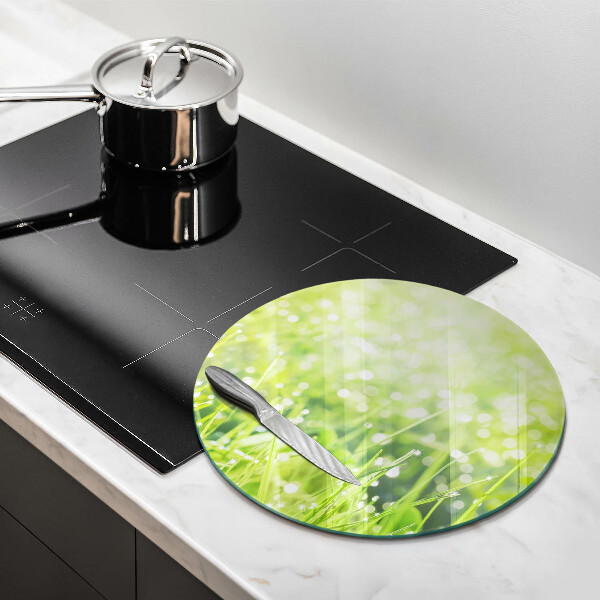 Glas Herdabdeckplatte Natur - Gras und Tau