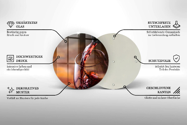 Glas Ceranfeldabdeckung Spritzschutz Rotwein und ein Glas