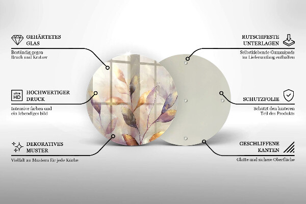 Glas Ceranfeldabdeckung Spritzschutz Bemalte Boho-Blätter