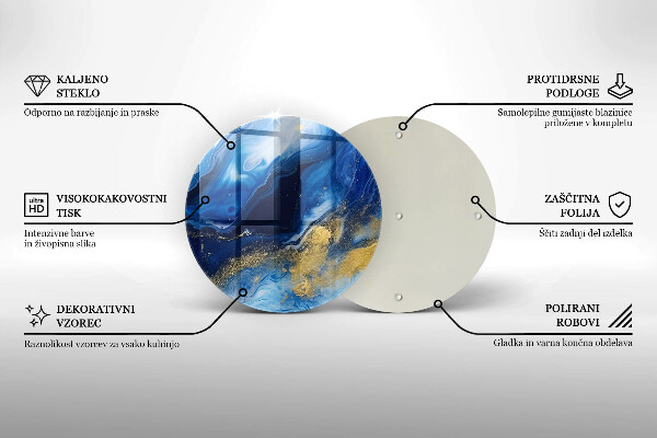 Glas Herdabdeckplatte Blauer Marmor und Gold