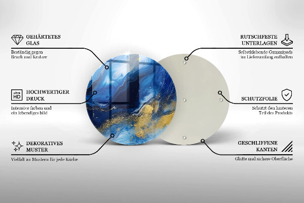 Glas Herdabdeckplatte Blauer Marmor und Gold