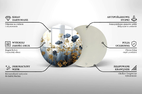 Glas Herdabdeckplatte Blaue und goldene Blumen