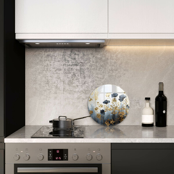 Glas Herdabdeckplatte Blaue und goldene Blumen