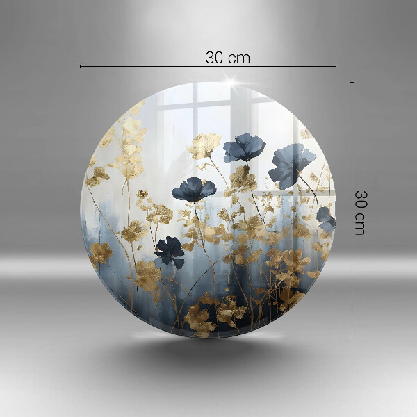 Glas Herdabdeckplatte Blaue und goldene Blumen