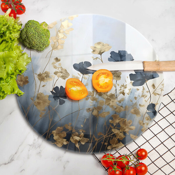 Glas Herdabdeckplatte Blaue und goldene Blumen