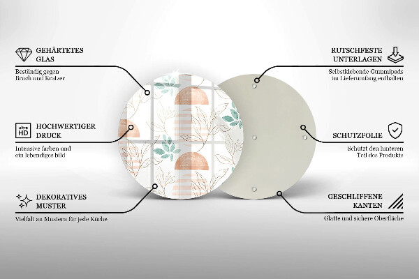 Glas Herdabdeckplatte Boho-Blättermuster