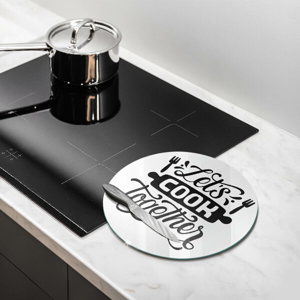 Glas Herdabdeckplatte Let's cook together