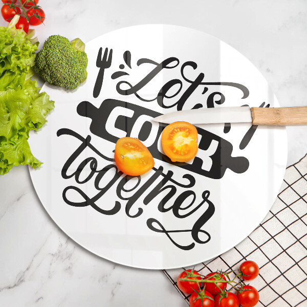 Glas Herdabdeckplatte Let's cook together