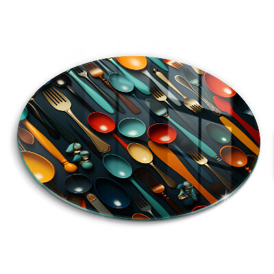 Glas Herdabdeckplatte Bunte Löffel und Gabeln