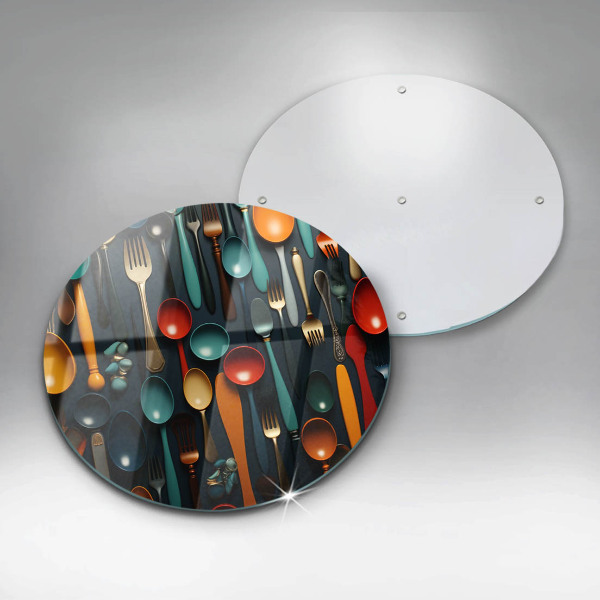 Glas Herdabdeckplatte Bunte Löffel und Gabeln