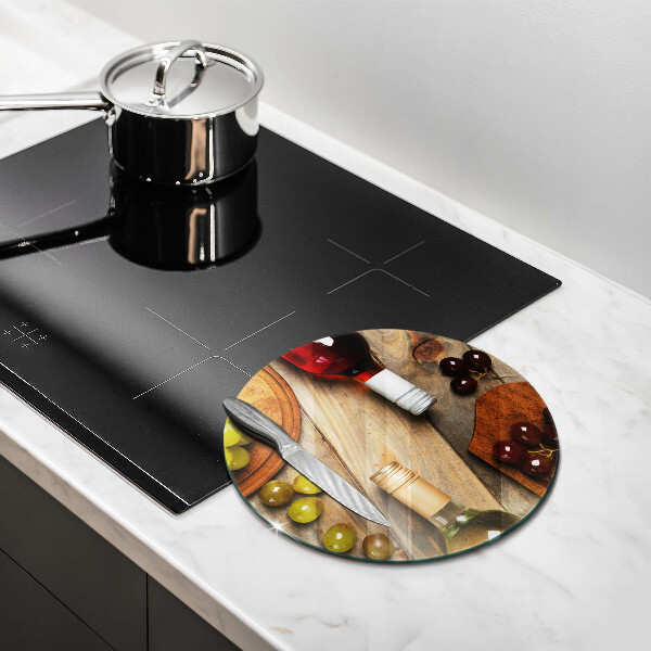 Glas Herdabdeckplatte Weinflaschen und Trauben