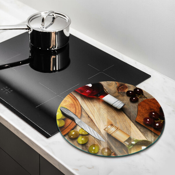 Glas Herdabdeckplatte Weinflaschen und Trauben