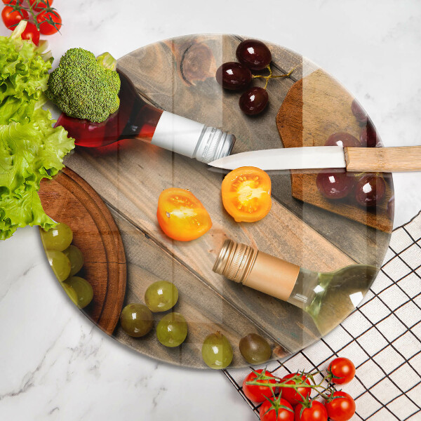 Glas Herdabdeckplatte Weinflaschen und Trauben