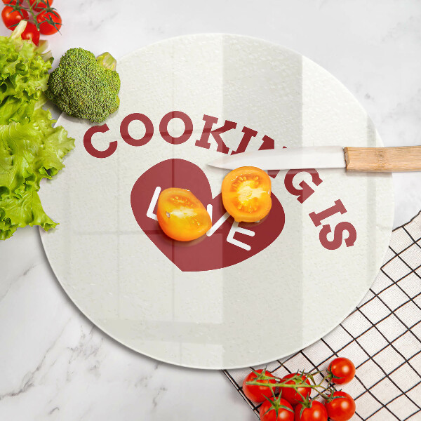 Glas Herdabdeckplatte Cooking is love