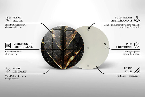 Glas Herdabdeckplatte Gold Blatt