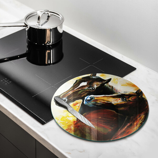 Glas Herdabdeckplatte Tiere Pferde