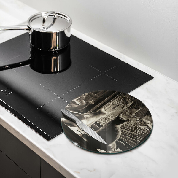 Glas Herdabdeckplatte Katzenstadt und Fenster