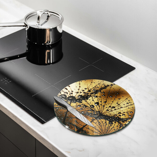 Glas Herdabdeckplatte Tau und Löwenzahn