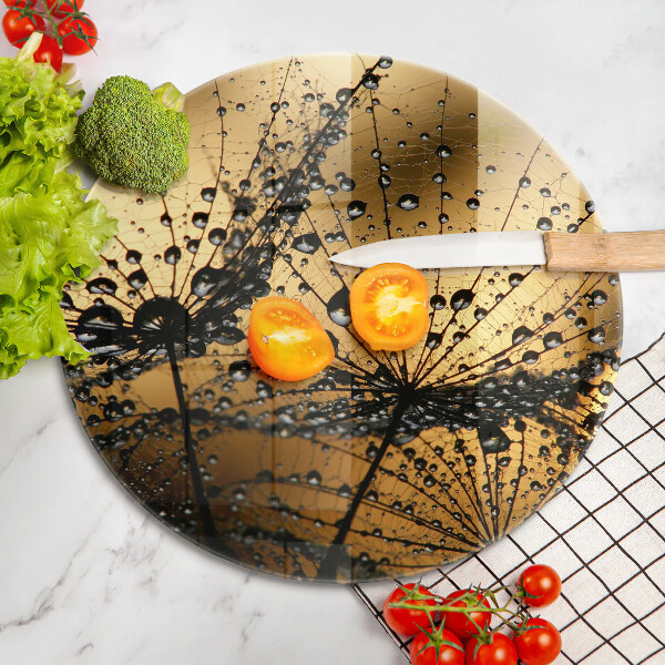 Glas Herdabdeckplatte Tau und Löwenzahn