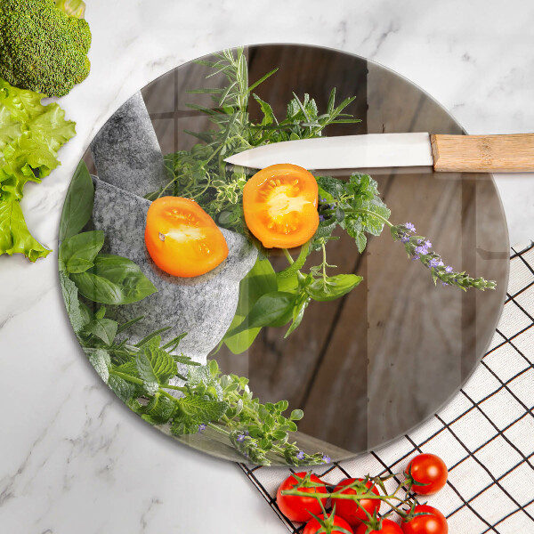 Glas Herdabdeckplatte Pflanzen Kräuter und Holz