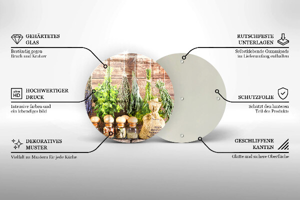 Glas Herdabdeckplatte Kräuter Gewürze und Holz