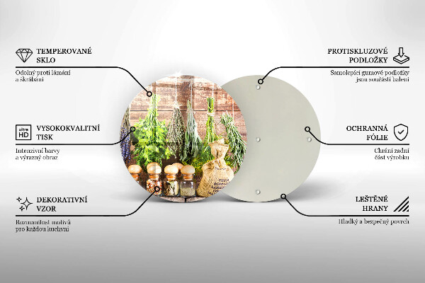 Glas Herdabdeckplatte Kräuter Gewürze und Holz