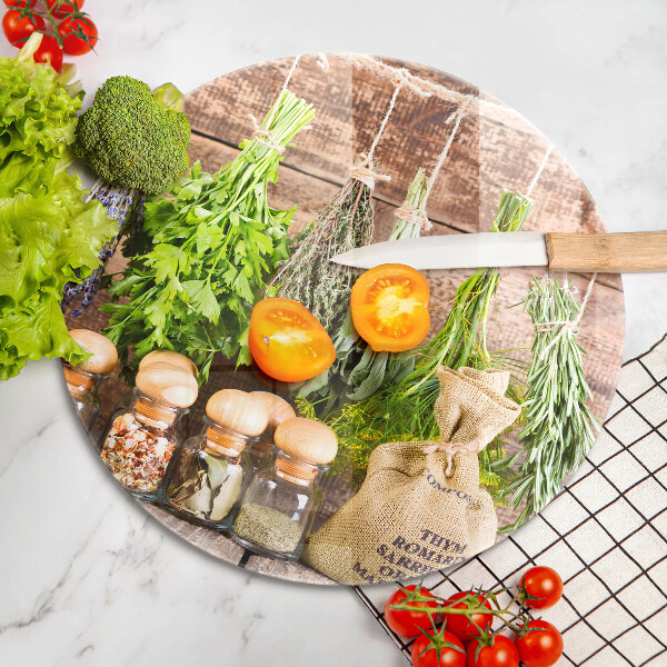 Glas Herdabdeckplatte Kräuter Gewürze und Holz