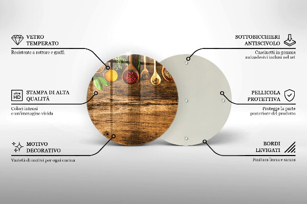 Glas Herdabdeckplatte Holzlöffel mit Gewürzen