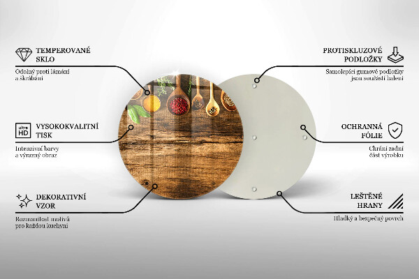 Glas Herdabdeckplatte Holzlöffel mit Gewürzen