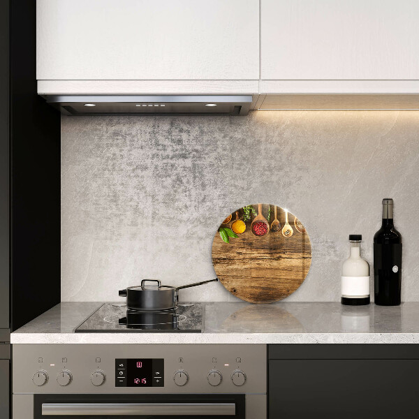 Glas Herdabdeckplatte Holzlöffel mit Gewürzen