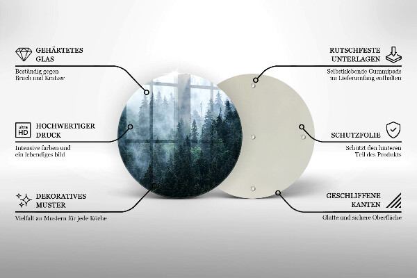 Glas Ceranfeldabdeckung Spritzschutz Waldbäume und Nebel