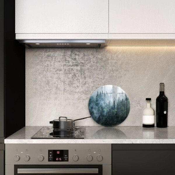 Glas Ceranfeldabdeckung Spritzschutz Waldbäume und Nebel