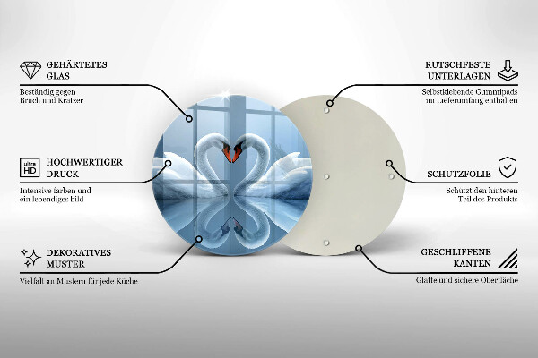Glas Herdabdeckplatte Zwei Schwanenherzen