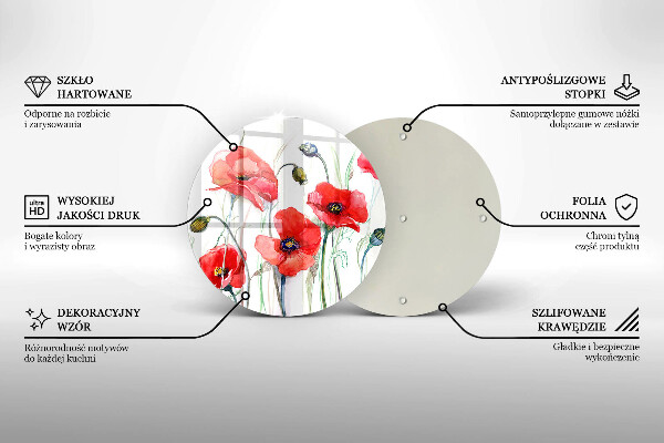 Glas Herdabdeckplatte Rote Mohnblumen