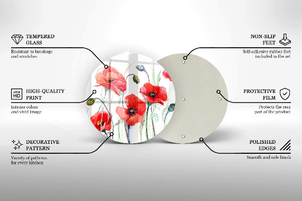 Glas Herdabdeckplatte Rote Mohnblumen