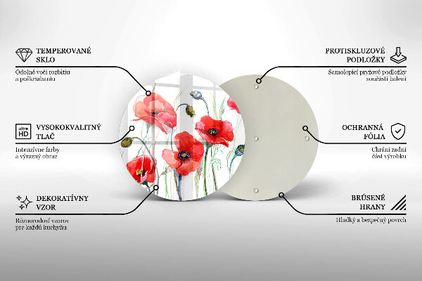Glas Herdabdeckplatte Rote Mohnblumen