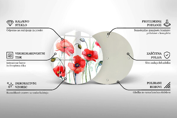 Glas Herdabdeckplatte Rote Mohnblumen