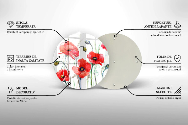 Glas Herdabdeckplatte Rote Mohnblumen