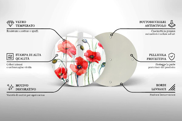 Glas Herdabdeckplatte Rote Mohnblumen