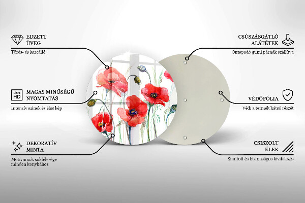 Glas Herdabdeckplatte Rote Mohnblumen