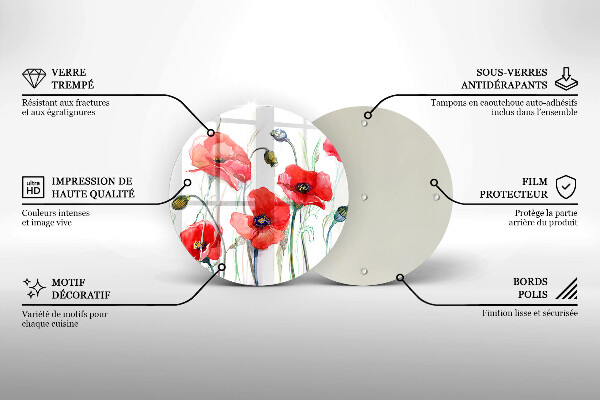 Glas Herdabdeckplatte Rote Mohnblumen