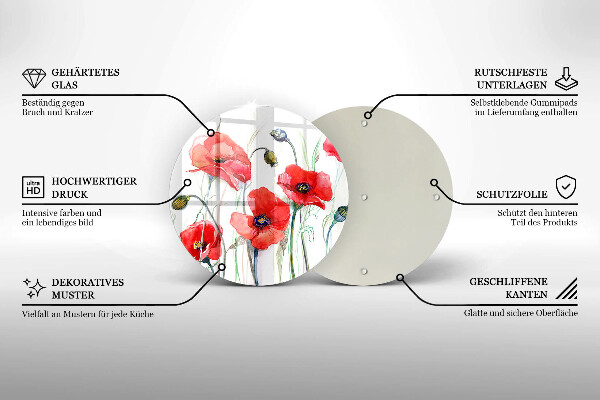 Glas Herdabdeckplatte Rote Mohnblumen