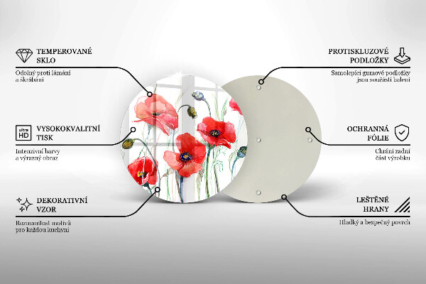 Glas Herdabdeckplatte Rote Mohnblumen