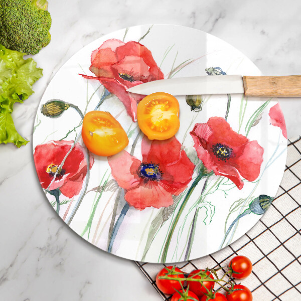 Glas Herdabdeckplatte Rote Mohnblumen