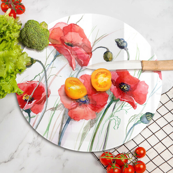 Glas Herdabdeckplatte Rote Mohnblumen