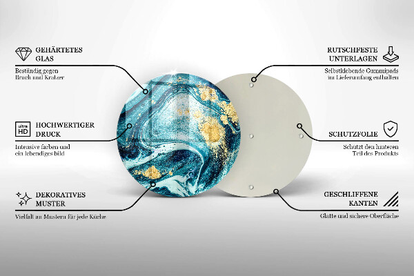 Glas Herdabdeckplatte Blaugoldene Abstraktion